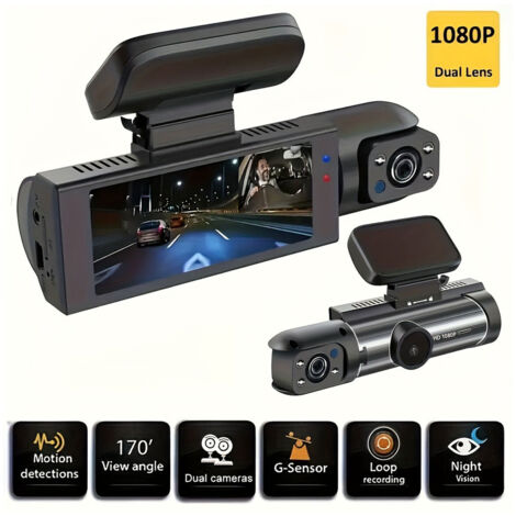1080P Dual Lens Dash Cam Car DVR with Night Vision Motion Detection - 64GB