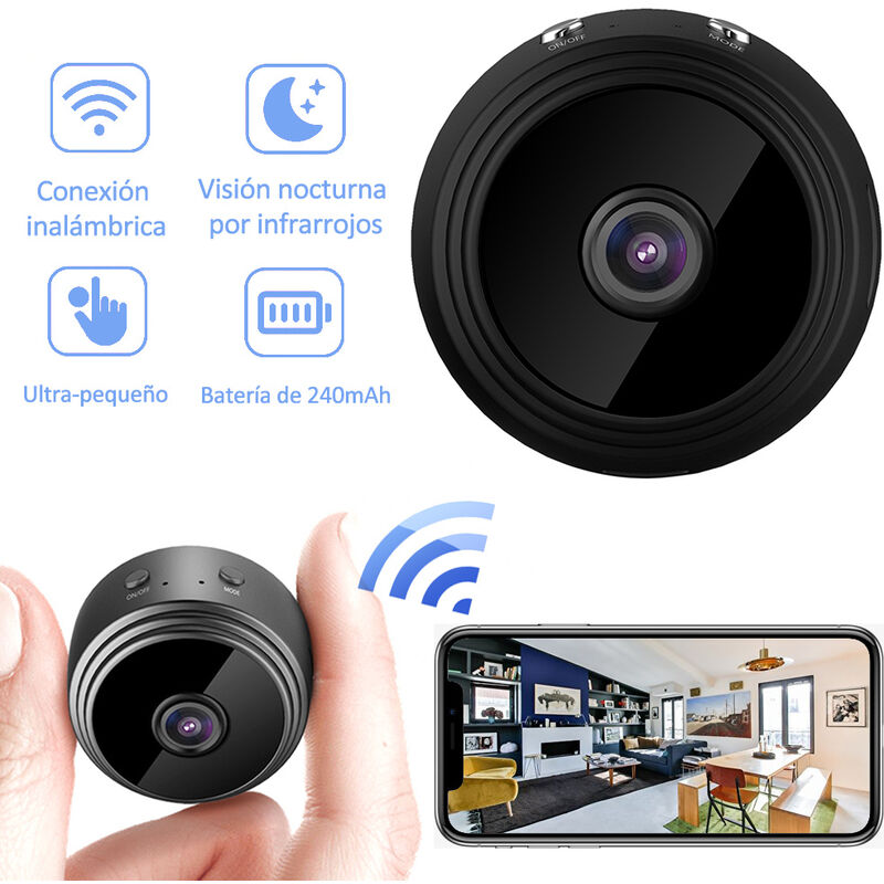 

1080P WiFi Mini camara Video Cam Videocamara 150 ° Gran angular IR Vision nocturna Deteccion de movimiento 128GB Memoria extendida 240mAh Bateria