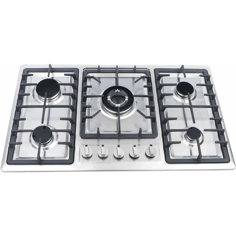 Senderpick – Cuisinière à gaz encastrable 5 brûleurs 860 x 500 mm – Allumage électrique – Système d'extinction de flamme – Acier inoxydable – 3 kW