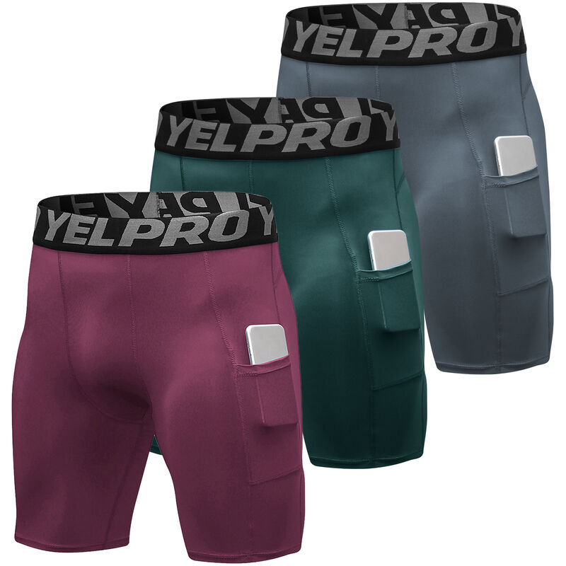 

Pack de 3 pantalones cortos deportivos para hombre Ropa interior de entrenamiento activo con bolsillo, Gris y rojo vino y verde oscuro, XXL