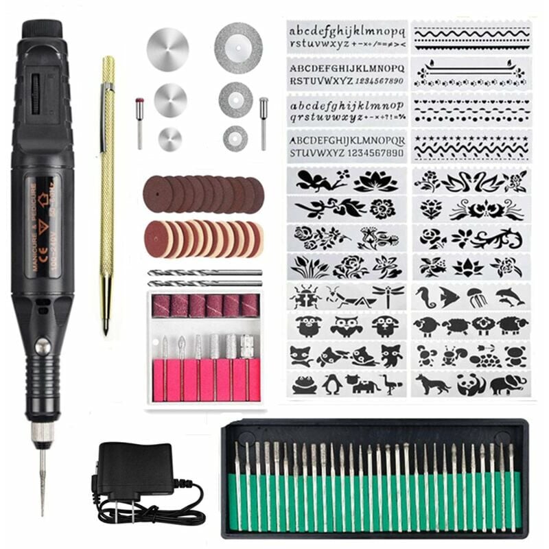 108pcs Gravierwerkzeug, elektrischer Gravierstift mit Marker, DIY-Gravierer für Schmuck, Glas, Holz, Metall, Kunststoff | 06286528489921