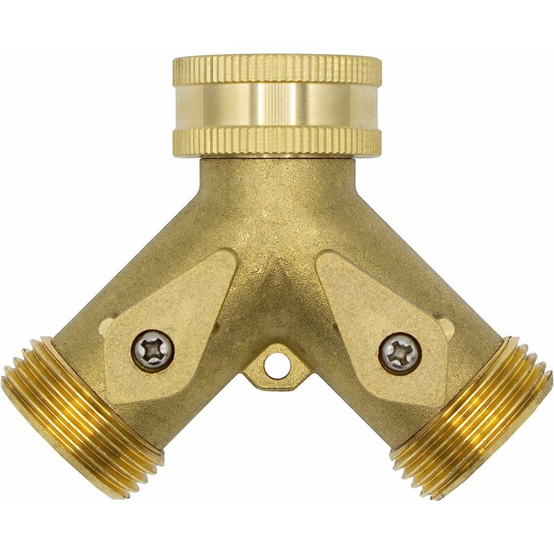 10964 2-way Y-distributor, 3/4 male, brass, with shut-off valves