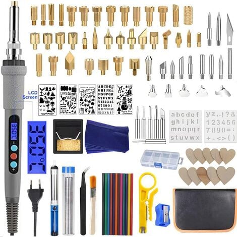 109pcs Kit de Pyrogravure sur Bois Outil de Gravure au Bois Température Réglable avec Crayons de Couleur Support pour Liège Cuir Gravure Sculpture Bois