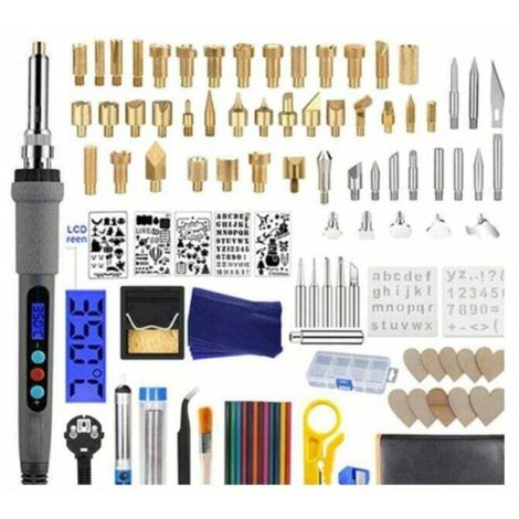 109pcs Kit de Pyrogravure sur Bois Outil de Gravure au Bois Température Réglable avec Crayons de Couleur Support pour Liège Cuir Gravure Sculpture Bois