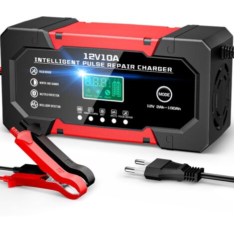 10A 12V LiFePO4 Autobatterieladegerät, intelligentes Ladegerät für Autos und Motorräder mit 5 Modi, Reparatur von LCD-Bildschirmen für Autos, Motorräder, LKWs, AGM-Gel-Nass-LiFePO4