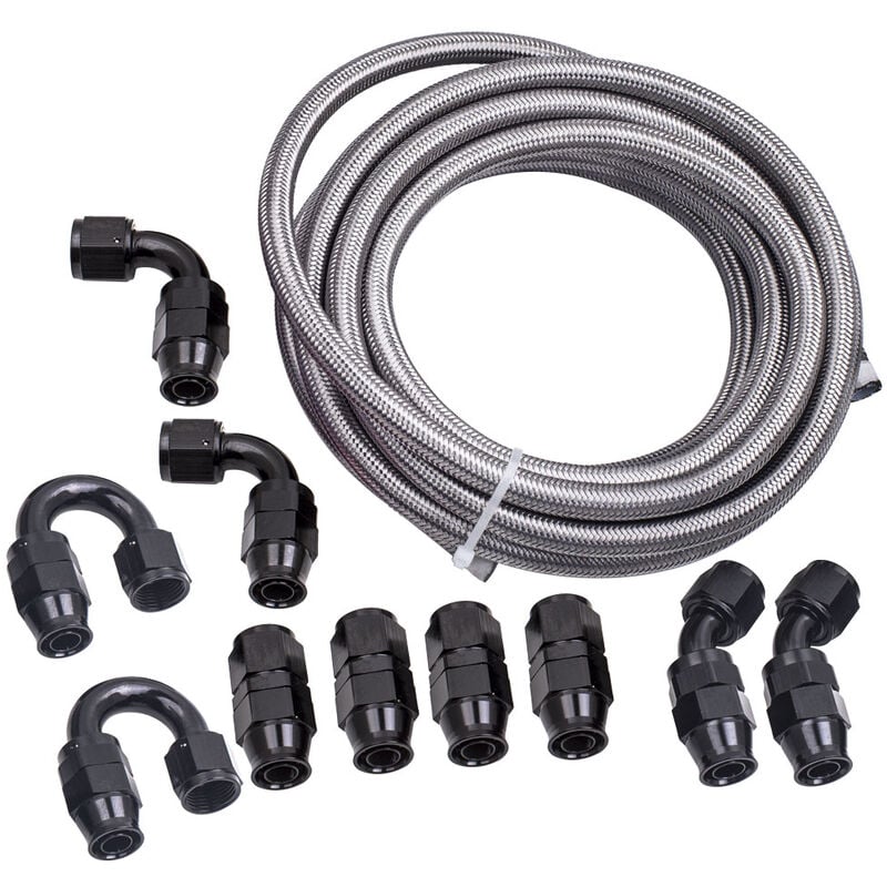 10AN AN10 Edelstahl ptfe Kraftstoffleitung 20FT Fitting Schlauchsatz Schwarz | 06941324404898