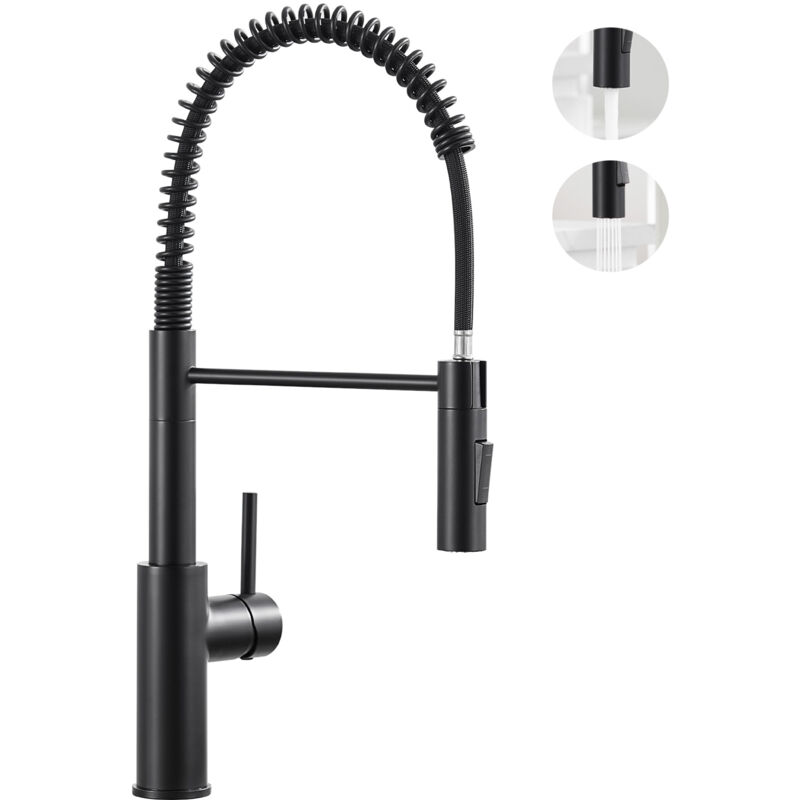 Cecipa - Mitigeur de Cuisine à Ressort avec Douchette Extensible, Mitigeur Ressort avec 2 Fonctions, Noir Robinet Douchette de Evier Rotatif à 360°