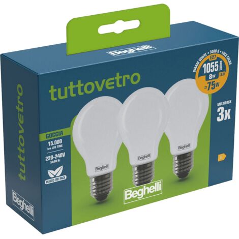 10CF BEGHELLI LED 58050 GOCCIA E27 W8 CA3000K SET 3