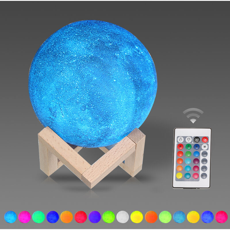 10cm/3.94in 3D Printing Star Moon Lamp USB Led Moon Shaped Table Night Light with Base 16 Colors Changing Touch and Remote Control Star Light Decor