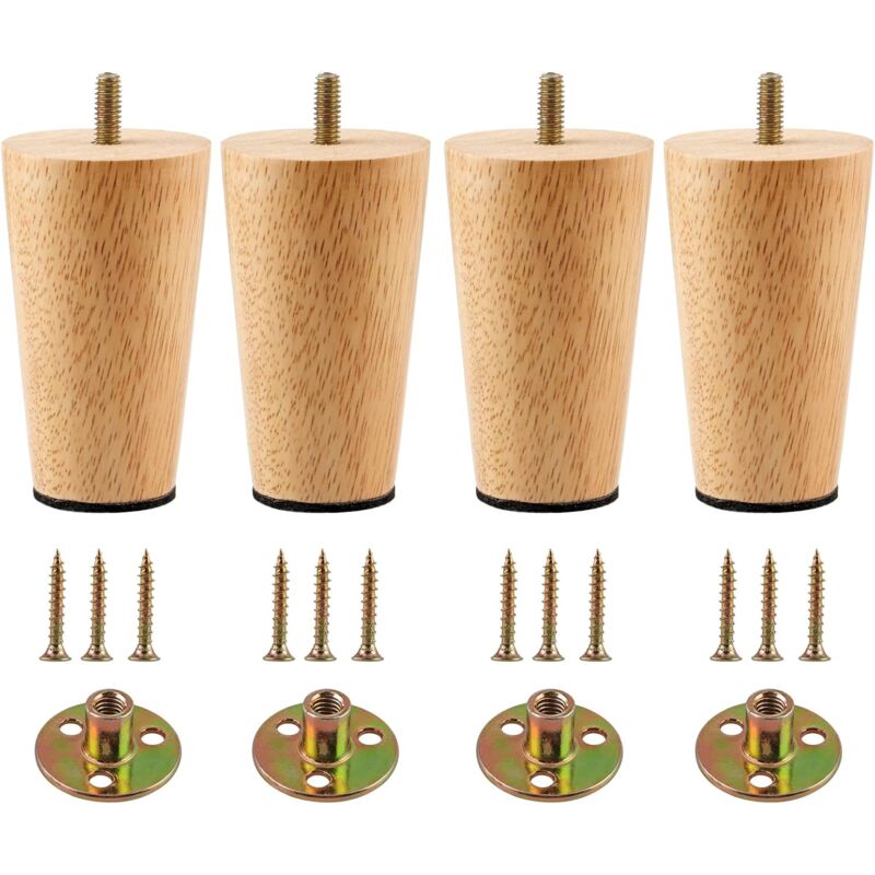 10CM Pieds de Meuble Bois Massif, Pieds de canapé Bois, Pieds de Meuble en Bois pour canapé, Pouf, Commode et Armoire de Style Mid Century, Lot de 4