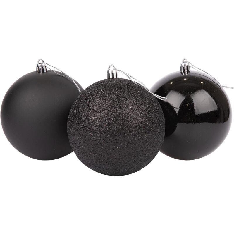 Shatchi - 10cm/3Pcs Christmas Baubles Shatterproof Black,Tree Decorations