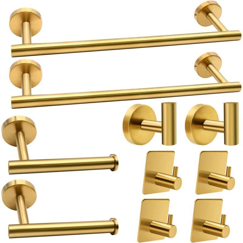 10Ensemble d'accessoires de salle de bain, or brossé, ensemble d'accessoires de salle de bain en acier inoxydable