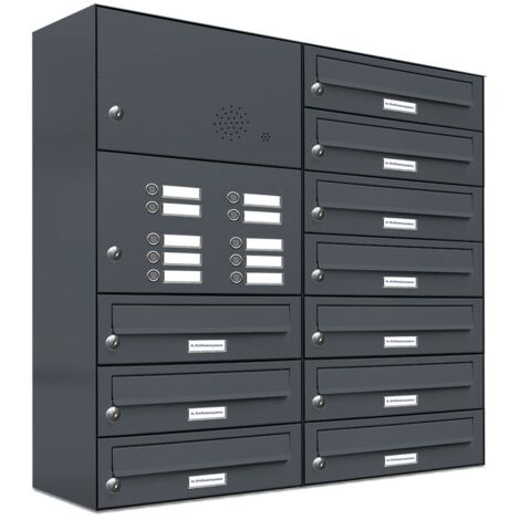 10er Briefkasten Anlage Aufputz - Wandmontage RAL 7016 Anthrazit Klingel
