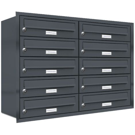 10er Briefkasten Anlage Unterputz Montage RAL 7016 Anthrazit