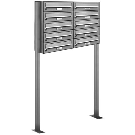 10er Edelstahl Stand Briefkasten Anlage Freistehend