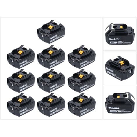 10er Pack 18V Li-Ion LXT 3.0 Ah Akkus mit Ladestandsanzeige BL1830B MAKITA