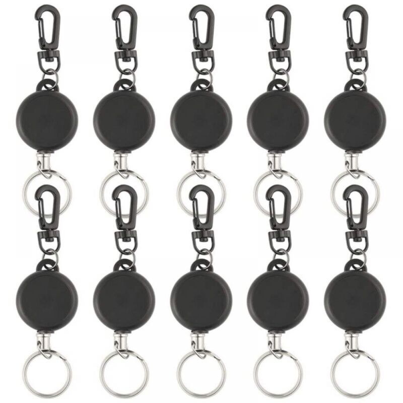Image of 10er-Pack Ausweishalter-Karabiner mit einziehbarem Gürtelclip, Uhrwerk, Bewegungsmechanismus