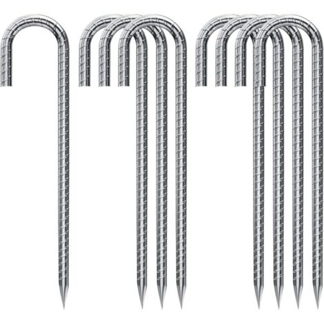 10er-Pack Bodenanker, verzinkte Stahl-Zeltnägel, Befestigungsheringe mit J-Haken, 30 cm lange Trampolin-Markisen-Bodenanker aus robustem Stahl