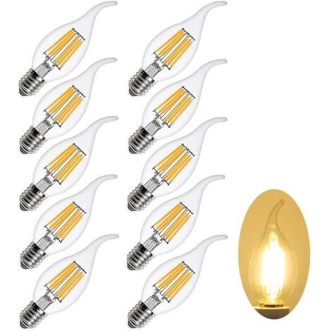 10er-Pack E14 6W dimmbare warmweiße 2700K LED-Filamentlampen (entspricht einer 60W Halogenlampe), 600LM, Vintage Edison Kerzenform, C35 Energiesparlampe, 220-240V Wechselstrom