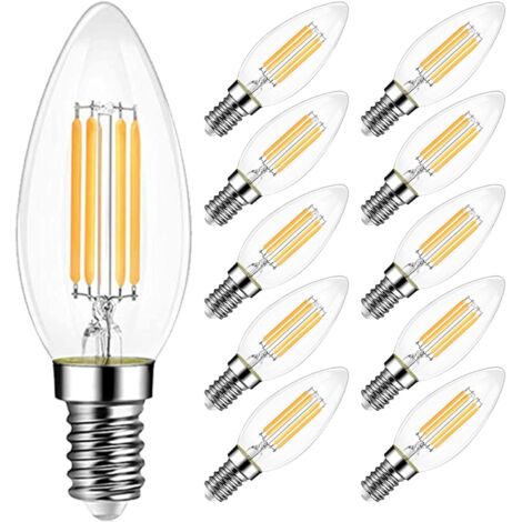 10er-Pack E14 C35 6W LED-Filamentlampen (entspricht 60W) 400 Lm Warmweiß 2700K, nicht dimmbar, 360° Abstrahlwinkel - 10 Stück