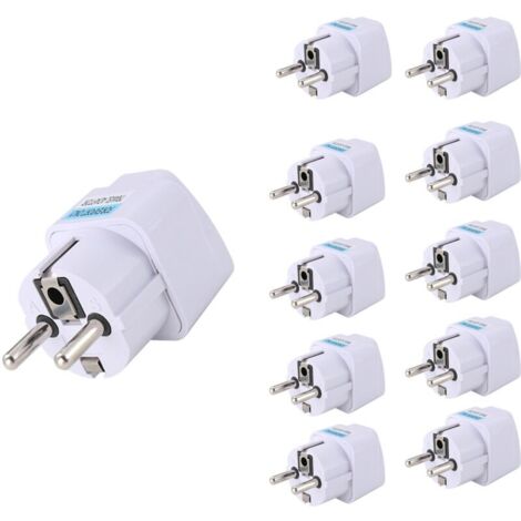 10er-Pack europäische Schuko-Steckeradapter Typ E/F, universeller Reiseadapter für Deutschland, Frankreich, Korea, Russland, Niederlande, Dänemark (Weiß)