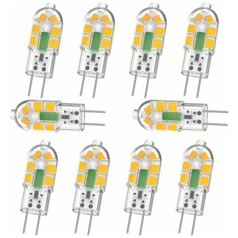 10er-Pack G4-LED-Lampen, 2 W, 240 lm, entspricht 20 W G4-Halogenlampen, warmweiß (3000 K), 12 V AC/DC, flimmerfrei, nicht dimmbar
