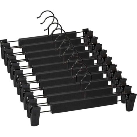 10er-Pack Hosenbügel, Rockbügel mit 2 verstellbaren, rutschfesten Clips zum Aufhängen von Hosen, Socken und Röcken – Schwarz