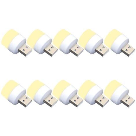 10er-Pack LED-Nachtlichter, USB, 1 W, 5 V-1 A, 6000 K, 110 lm, warmweißes Licht
