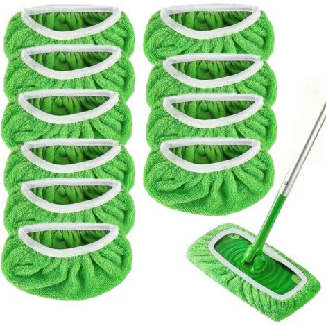 10er-Pack Mikrofaser-Ersatzpads, 25,4 x 11,5 cm, wiederverwendbar, für nasse und trockene Böden geeignet.