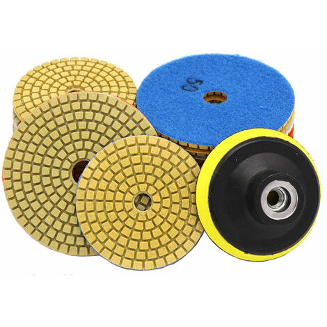 SOLEIL 10er-Pack Nass-/Trocken-Diamant-Polierpads zum Polieren von Steinen, Stein-Polierzubehör, Schleifscheibe + 1 Stützteller für Granit, Marmor, Keramik, Beton, GU.B/Bon