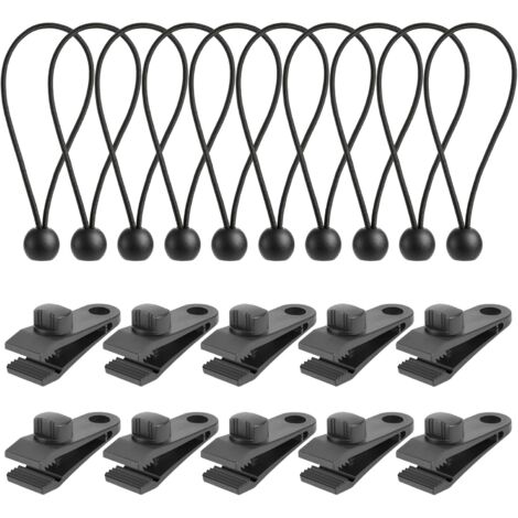 10er-Pack robuste Planenklammern mit 10 Kugelplanen-Spanngurten, Zeltklammern, Linoleum-Klemmen, Gummi-Spanngurte, Zelt-Spanngurte, Gummischnallen
