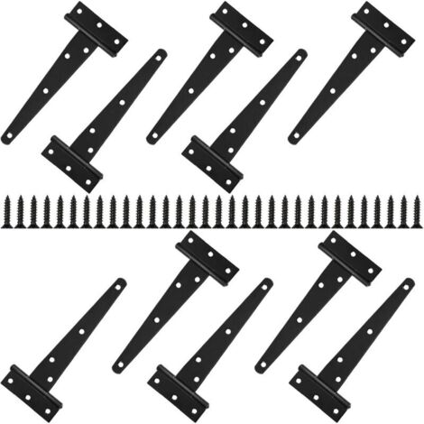 10er-Pack robuste T-förmige Türscharniere, 15 cm, schwarze Metall-Holztürscharniere für Holztüren, Hängeschranktüren, Schuppentüren, Gartenzäune – mit 70