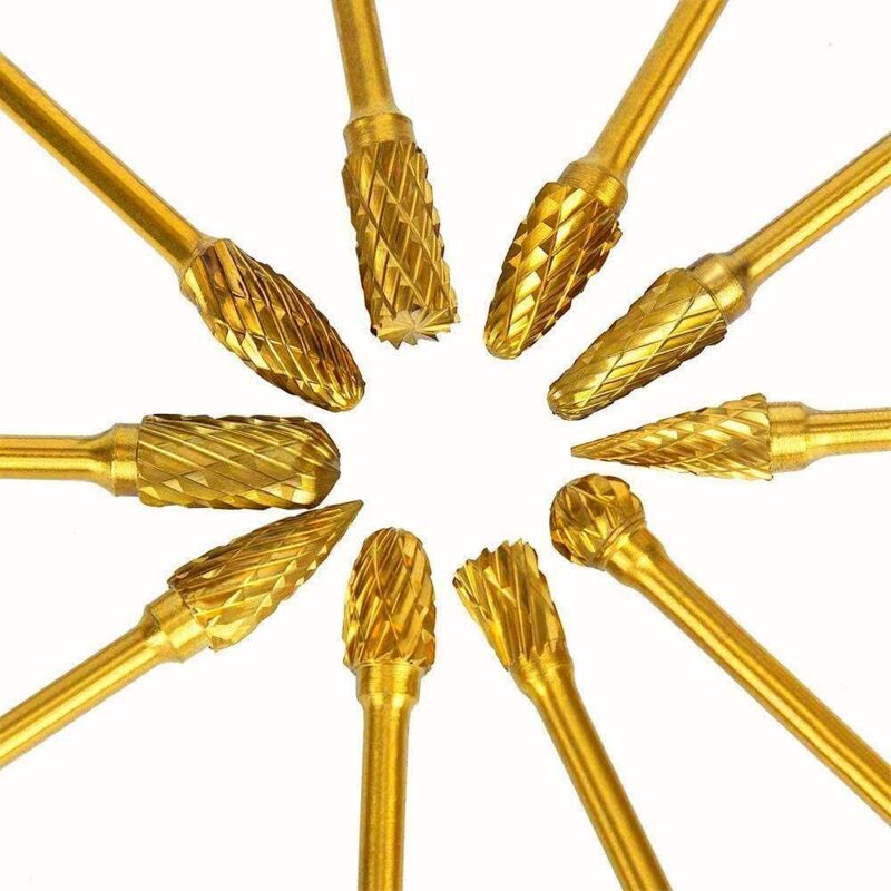 Image of 10er-Pack rotierende Fräser aus Titankarbid – Doppelschnitt, 6 mm Schaft und Kopf