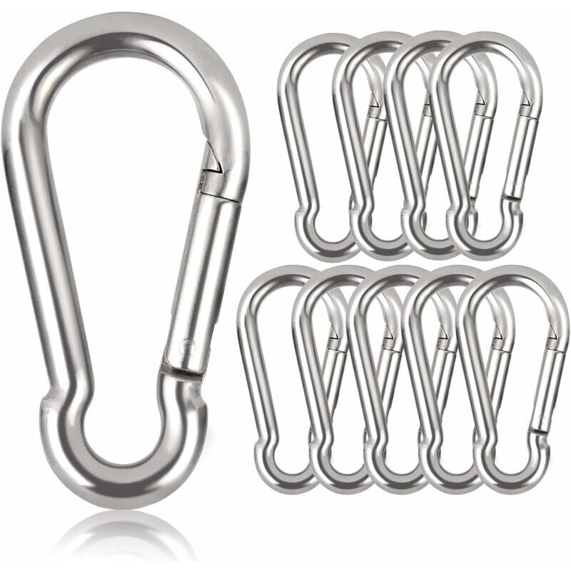 Image of SNQ - 10er-Pack Schlüsselringkarabiner, 80 mm x φ8 mm, maximale Belastung: 250 kg