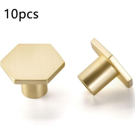 10er-Pack Schrankknöpfe aus gebürstetem Messing, goldfarben, für Kleiderschränke, Schränke, Badezimmer und Küchen, 34 x 21 mm (Sechseck)