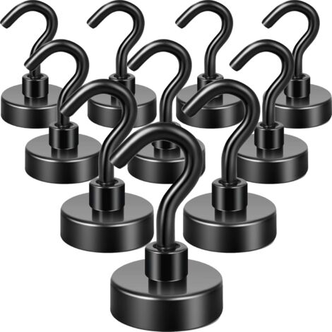 10er-Pack schwarze Magnethaken – Hochleistungs-Erdmagnete mit Kühlschrankhaken – Extra starke Kreuzfahrthaken zum Aufhängen (schwarz)