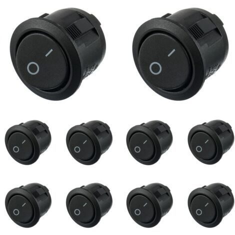 10er-Pack schwarze runde Wippschalter Ein/Aus 2-polig AC 6A (250V) 10A (125V) SPST Druckknopf-Wippschalter für Auto, Boot, Schiff, Pkw, Lkw, Beleuchtung, Haushalt