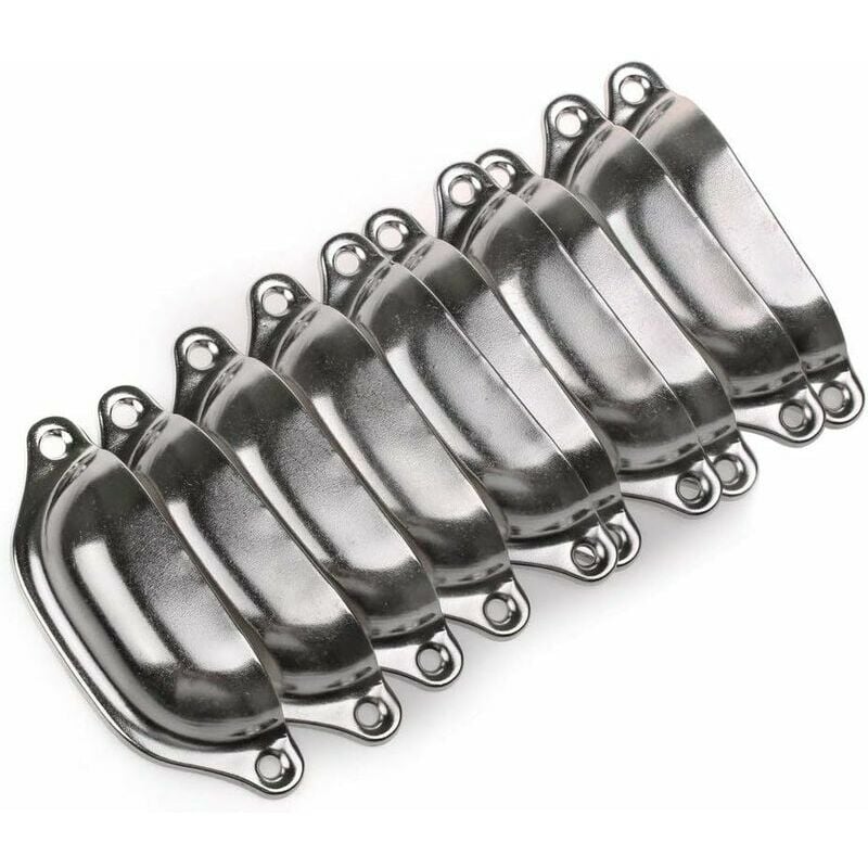 10er-Pack Türknaufgriff 98 mm Möbelschubladendekoration, Vintage-Möbelgriffe, Möbelknöpfe, Muscheltürgriffe mit Schrauben – Silber | 02042147303420