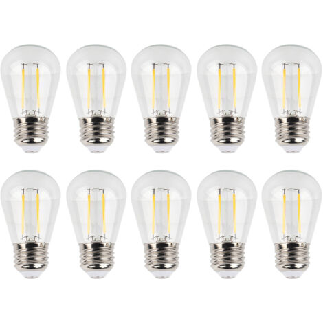 10er-Pack Vintage-LED-Lampen S14 E27, 180 lm, Klarglasfaden, 2 W, 110 V, warmweißes Licht