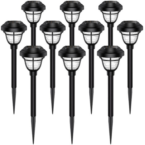 10er-Pack warmweiße LED-Solarleuchten aus schwarzem Kunststoff für den Außenbereich