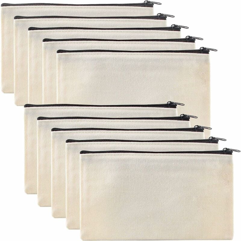 10er-Pack weiße Reißverschlusstaschen aus Segeltuch, Federmäppchen mit Reißverschluss zum Basteln, leere Segeltuchbeutel, Kulturbeutel, | 09465851312510 10er-Pack weiße Reißverschlusstaschen aus Segeltuch, Federmäppchen mit Reißverschluss zum Basteln, leere Segeltuchbeutel, Kulturbeutel, | 09465851312510