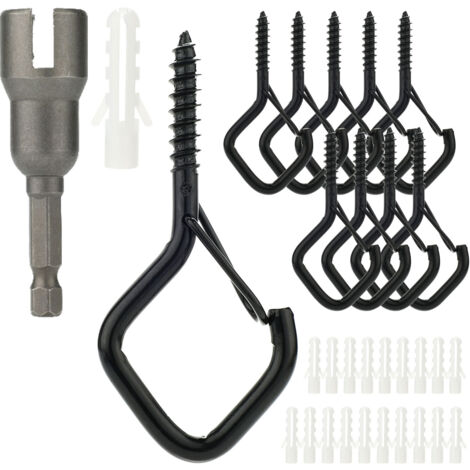 10er-Pack windfeste Sicherheitshaken  Integrierte Sicherheitsschlaufe  Für Girlanden, Pflanzen, Weihnachtsdekoration, Terrassenbeleuchtung  Schwarz, für den Außenbereich