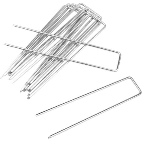 10er-Packung 15 cm U-förmige Gartenbefestigungsheringe, verzinkte Stahlheringe für Unkrautvlies, Netze, Kunstrasen, Zelte, Membranen, Silber