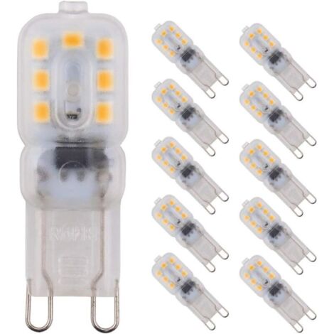 10er-Packung dimmbare 2-W-LED-Lampen (14x2835 G9), Energiesparlampen, warmweiß (3000 K), 150 Lumen, entspricht einer 20-W-Halogenlampe, 220–240 V Wechselstrom, 360° Abstrahlwinkel