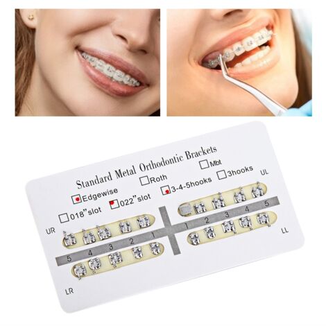 10er-Packung kieferorthopädische Metallbrackets für die Zahnbehandlung, 022 Schlitz 345 Haken (Edgewise)