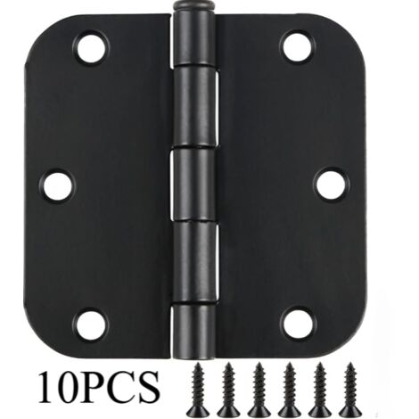 10er-Packung mattschwarze Scharniere mit abgerundeten Ecken (8,9 x 8,9 cm, 2,2 mm), 174 g, für Türen und Fenster, Eisenscharniere für Drehkippfenster, abgerundetes Design, robuste schwarze Beschläge