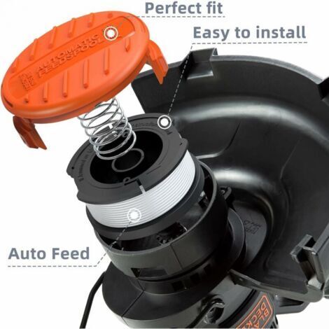 10er-Packung Trimmerfadenspulen, kompatibel mit Black & Decker Trimmern, Freischneiderfadenspule (6 Trimmerfäden, 2 Schutzkappen, 2 Federn)