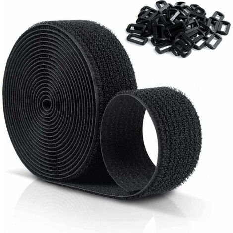 10er-Packung wiederverwendbare, verstellbare MX-Klettbänder mit 25 mm und 50 Kunststoffschnallen, leicht zu schneidende schwarze Nylon-Klettverschlüsse.