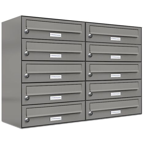 10er Premium Briefkasten Aluminiumgrau RAL Farbe 9007 für Außen Wand Postkasten 2x5