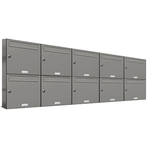 10er Premium Briefkasten Aluminiumgrau RAL Farbe 9007 für Außen Wand Postkasten 5x2
